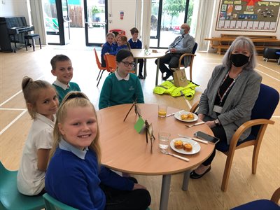 Cllr Burnett with pupils at Oakfield School