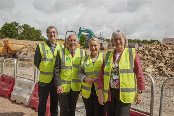 Cllr Eddie Williams, Cllr Gwyn John, MS Rebecca Evans and Cllr Lis Burnett at Eagleswell Site