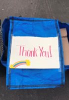 thank you rainbow on blue recycling bag